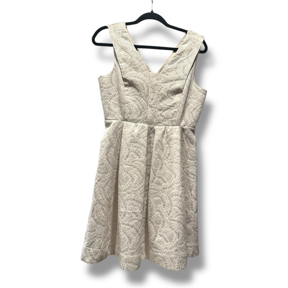 Covington Fit & Flare Dress Size 6 Cream Gold Wedding Guest